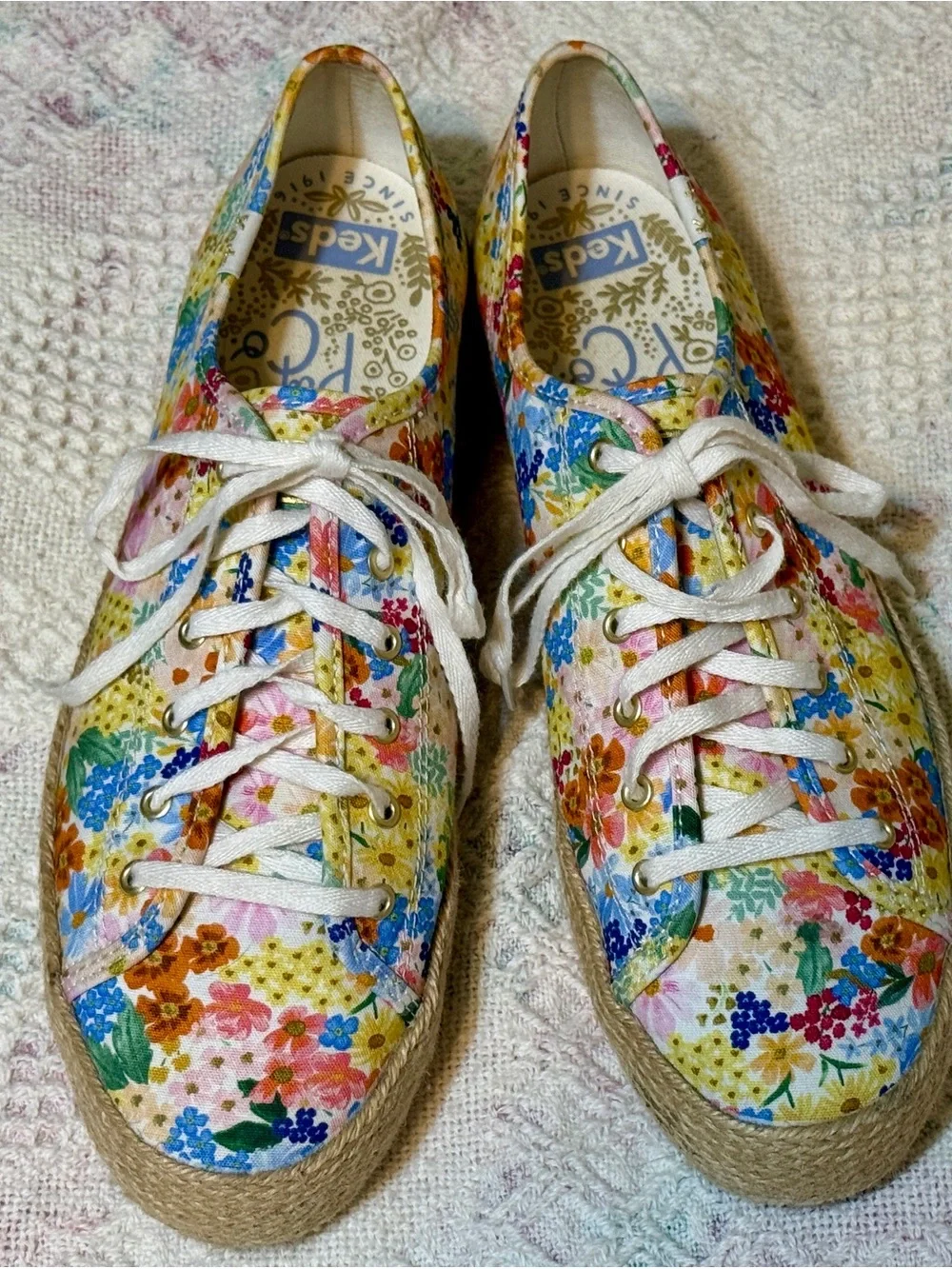Keds x Rifle Paper Co Womens Floral Canvas Low Top Lace Up Sneakers WF67549 Sz 9